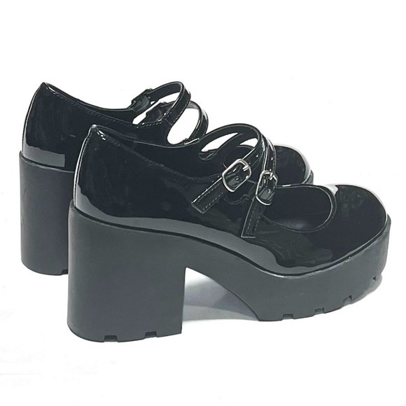 New Women's Black Patent Mary Jane School Girl Platform Heel Ballet Flats Pumps - Picture 6 of 6